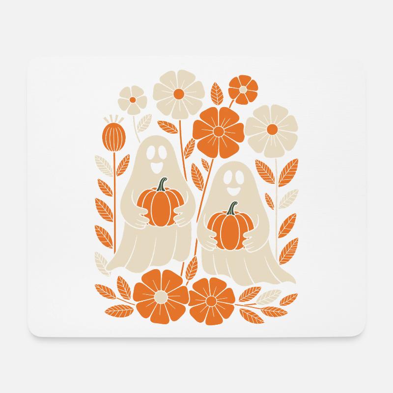 Geist Kürbis Blumen Retro Halloween Herbst - Mousepad (Querformat) - Weiß