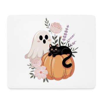 Geist Kürbis Katze Vintage Blumen Halloween Herbst - Mousepad (Querformat) - Weiß - Vorne