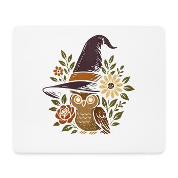 Chouette au chapeau magique avec des fleurs - Tapis de souris (format paysage) - blanc - Devant