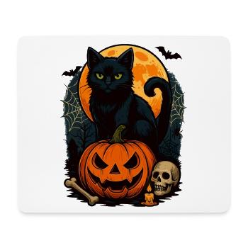 Gruseliger Halloween-Kater mit Kürbis Halloween - Mousepad (Querformat) - Weiß - Vorne