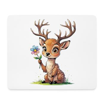 Niedlicher Rehkitz mit Blume - Mousepad (Querformat) - Weiß - Vorne