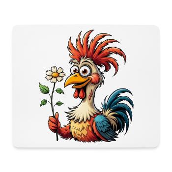 Bunter Cartoon Hahn mit Margeriten Blume - Mousepad (Querformat) - Weiß - Vorne