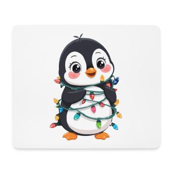 Cute penguin with Christmas fairy lights - Mouse Pad (horizontal) - white - Front