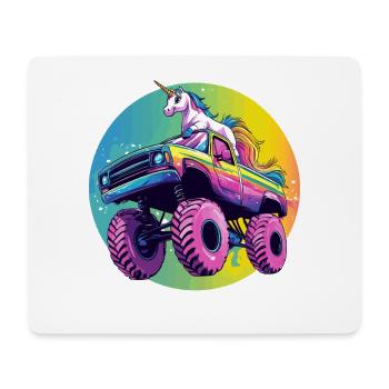 Bunter Rainbow Monster Truck mit Einhorn - Mousepad (Querformat) - Weiß - Vorne