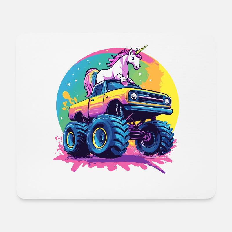 Glowing unicorn on monster truck - Mouse Pad (horizontal) - white