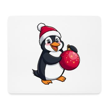 Pinguin mit Weihnachtsmütze und Weihnachtkugel - Mousepad (Querformat) - Weiß - Vorne