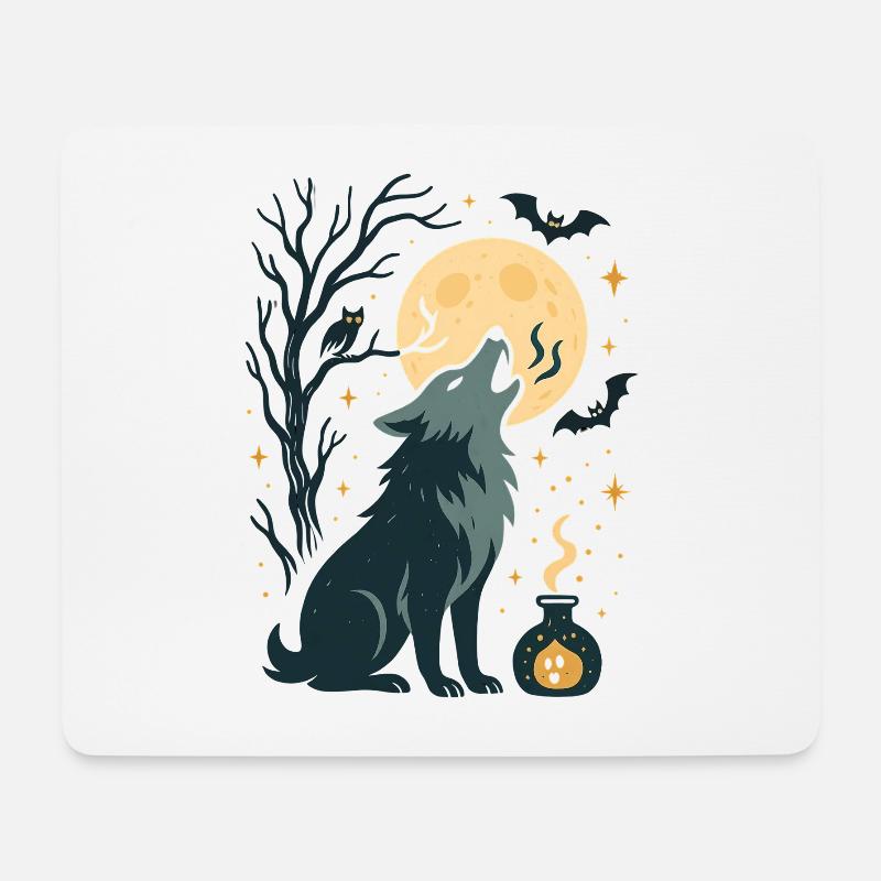 Mondvollwolf Heult Im Nachtwald - Mousepad (Querformat) - Weiß
