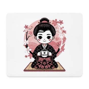 Coffee and cherry blossom harmony in kimono - Mouse Pad (horizontal) - white - Front
