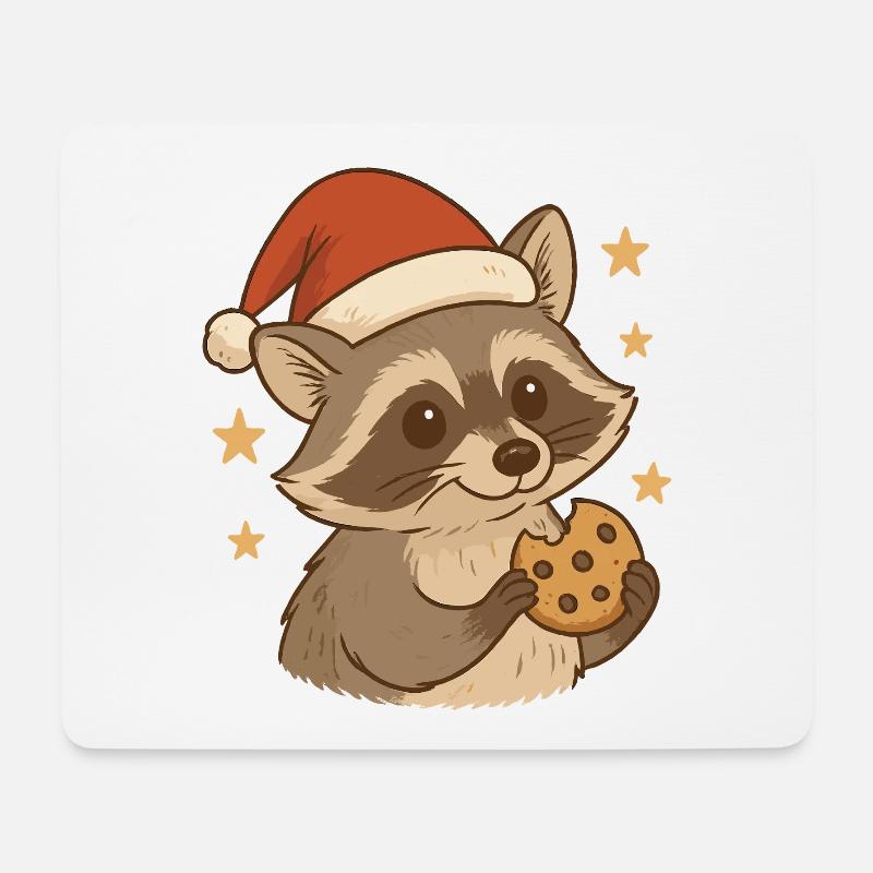 Weihnachts Waschbär mit Keks - Mousepad (Querformat) - Weiß