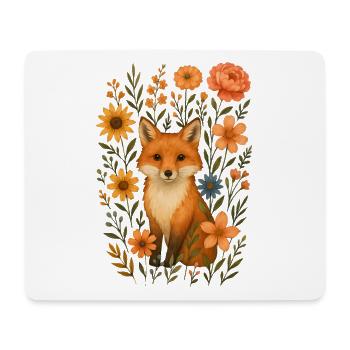 Fuchs mit Blumen Cottagecore - Mousepad (Querformat) - Weiß - Vorne
