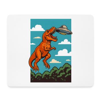 T Rex Catching Ufo Sky Encounter - Mouse Pad (horizontal) - white - Front