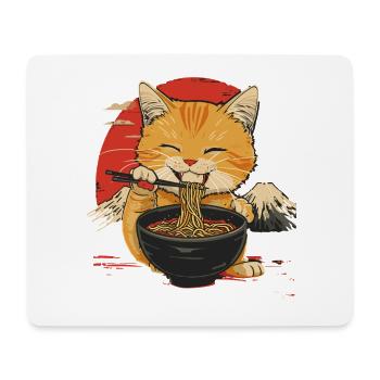 Niedliche Katze Mit Ramen Vor Japanischer Kulisse - Mousepad (Querformat) - Weiß - Vorne