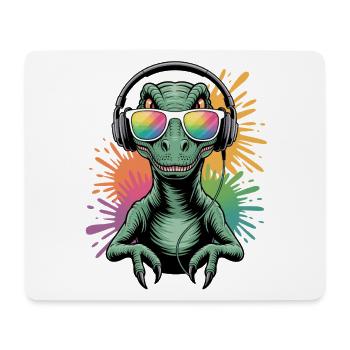 Dino Velociraptor DJ Neon Splash Festival Party - Mousepad (Querformat) - Weiß - Vorne