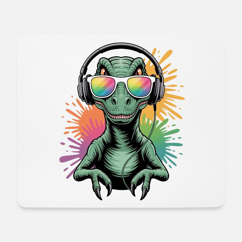 Dino Velociraptor DJ Neon Splash Festival Party - Mousepad (Querformat) - Weiß