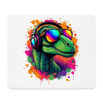 Neon Dino mit Kopfhörern Velociraptor T-Shirt Dino - Mousepad (Querformat) - Weiß - Vorne