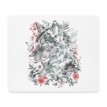 Wolf Wolfskopf Blumen Pflanzen Natur Wildnis Kunst - Mousepad (Querformat) - Weiß - Vorne