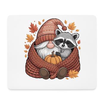Herbst Gnom T-Shirt mit Waschbär und Kürbis - Mousepad (Querformat) - Weiß - Vorne