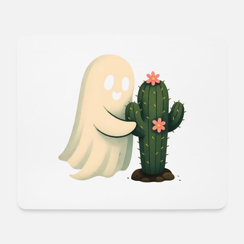Cactus Friend Ghost Hugging Cactus - Mouse Pad (horizontal) - white