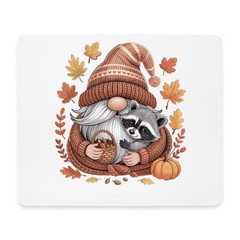 Herbst Wichtel Shirt mit Waschbär und Eicheln - Mousepad (Querformat) - Weiß - Vorne
