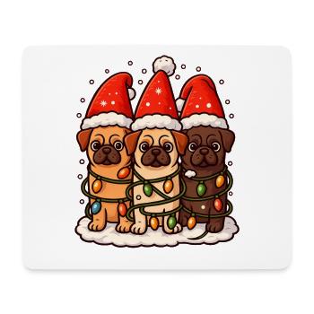 Weihnachts Mops Hunde mit Weihnachtsmütze Möpse  - Mousepad (Querformat) - Weiß - Vorne