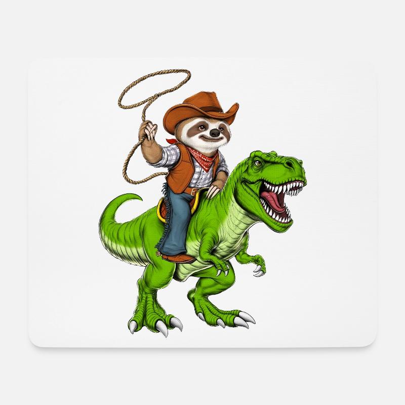 Faultier Cowboy Reitt T-Rex Dinosaurier - Mousepad (Querformat) - Weiß