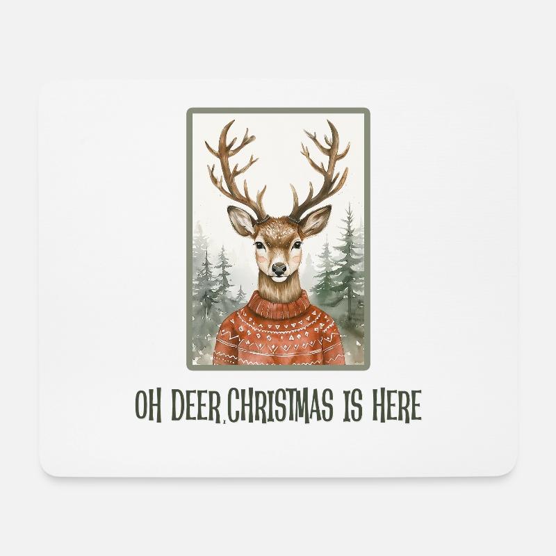 Oh Deer Christmas is here - Mousepad (Querformat) - Weiß