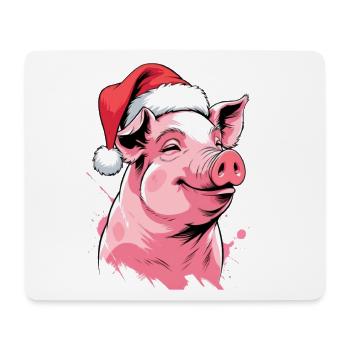 Festive Christmas pig with hat - Mouse Pad (horizontal) - white - Front
