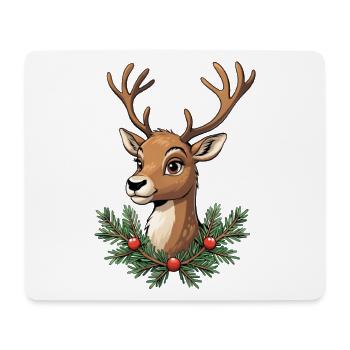 Hirschkopf mit Weihnachtskranz - Mousepad (Querformat) - Weiß - Vorne