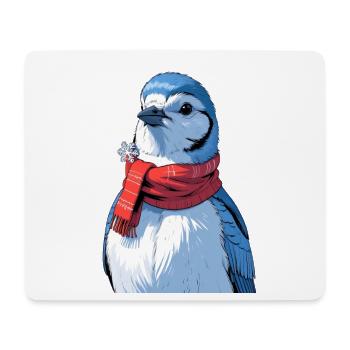 Oiseau d’hiver avec écharpe rouge - Tapis de souris (format paysage) - blanc - Devant