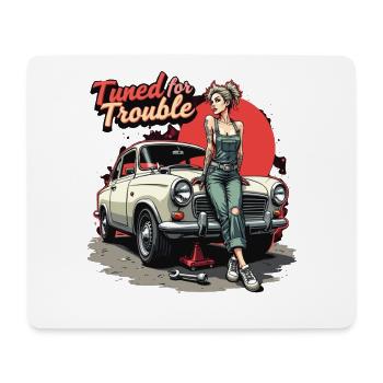 Tuned for Trouble - Retro Auto Girl Design - Tapis de souris (format paysage) - blanc - Devant