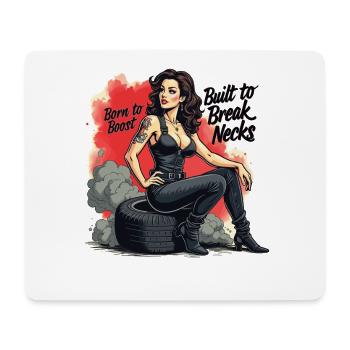 Tuned for Trouble - Retro Auto Girl Design - Tapis de souris (format paysage) - blanc - Devant
