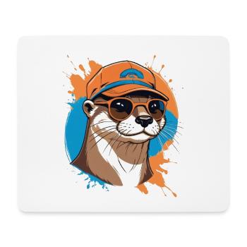 Otter in cap with sunglasses - Mouse Pad (horizontal) - white - Front