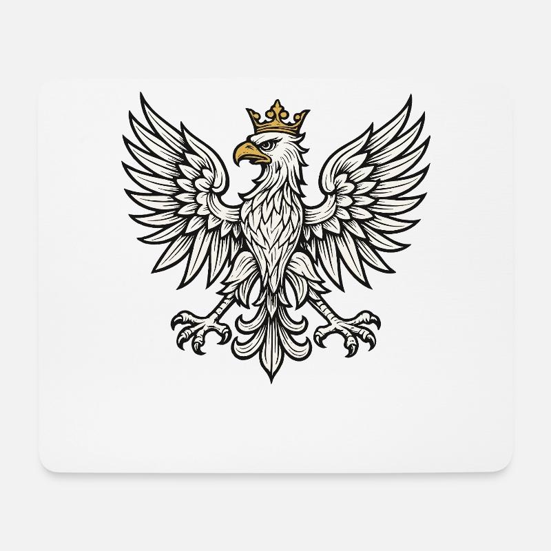 Poland White Eagle Minimal Heraldic Design - Mouse Pad (horizontal) - white