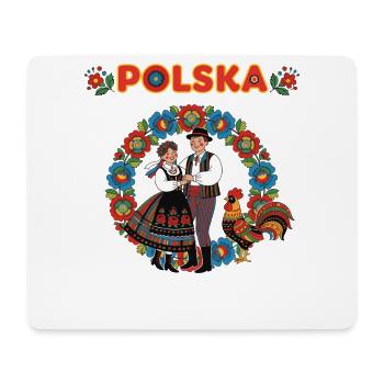 Polska Folk Dance with Floral Wreath and Rooster - Mouse Pad (horizontal) - white - Front