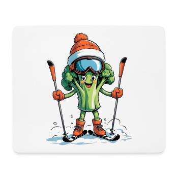 Broccoli skier with helmet - Mouse Pad (horizontal) - white - Front