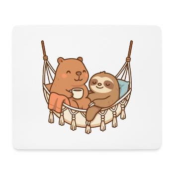 Capybara & Faultier – Cozy Friends in Hängematte ☕ - Mousepad (Querformat) - Weiß - Vorne