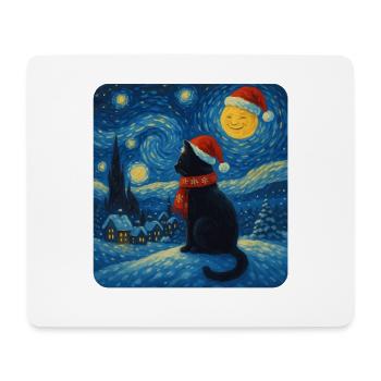 Sternennacht Katze im Weihnachtszauber - Mousepad (Querformat) - Weiß - Vorne