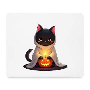 Halloween Katze mit Halloween Kürbis - Mousepad (Querformat) - Weiß - Vorne