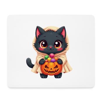 Halloween Katze mit Halloween Kürbis - Mousepad (Querformat) - Weiß - Vorne