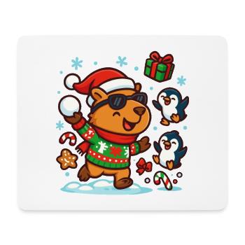 Fröhliches Capybara mit Pinguinen – Lustig - Mousepad (Querformat) - Weiß - Vorne