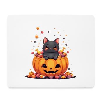 Halloween Katze mit Halloween Kürbis - Mousepad (Querformat) - Weiß - Vorne