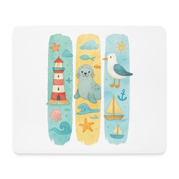 Phare maritime phoque mouette côte - Tapis de souris (format paysage) - blanc - Devant