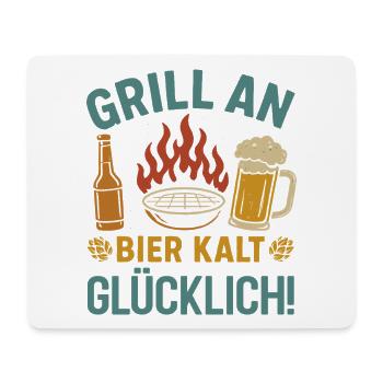 Fan de bière GRILL ON BEER COLD HAPPY Drôle - Tapis de souris (format paysage) - blanc - Devant