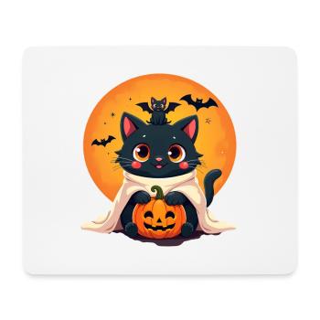 Halloween Katze mit Halloween Kürbis - Mousepad (Querformat) - Weiß - Vorne