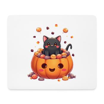Halloween Katze mit Halloween Kürbis - Mousepad (Querformat) - Weiß - Vorne