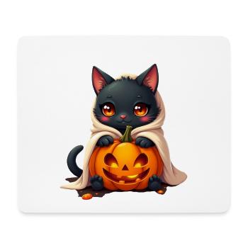Halloween Katze mit Halloween Kürbis - Mousepad (Querformat) - Weiß - Vorne