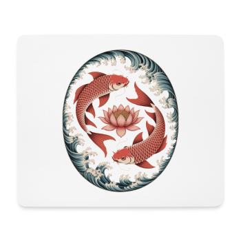 Poisson koï et fleur de lotus dans l’art des vagues - Tapis de souris (format paysage) - blanc - Devant