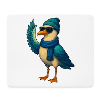 Seagull in winter outfit - Mouse Pad (horizontal) - white - Front