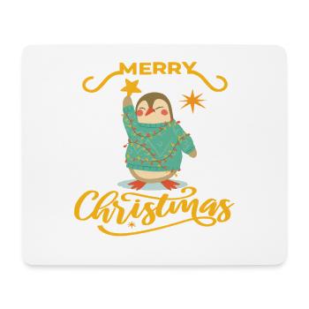 Pinguin hebt Weihnachtsstern –Merry Christmas  - Mousepad (Querformat) - Weiß - Vorne
