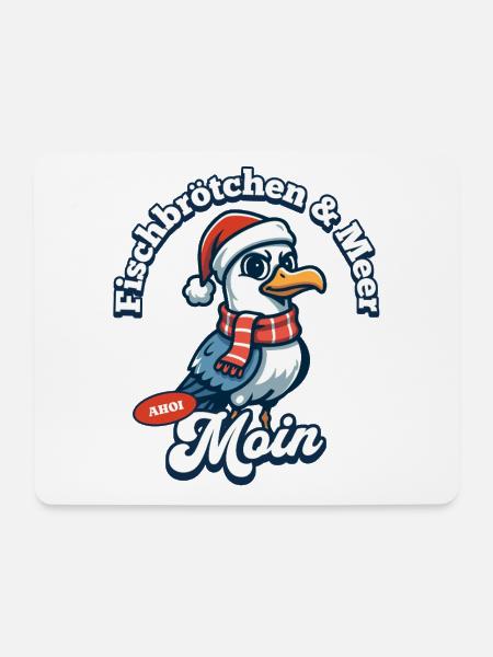 Fischbrötchen & Meer Möwe mit Weihnachtsmütze - Mousepad (Querformat) - Weiß